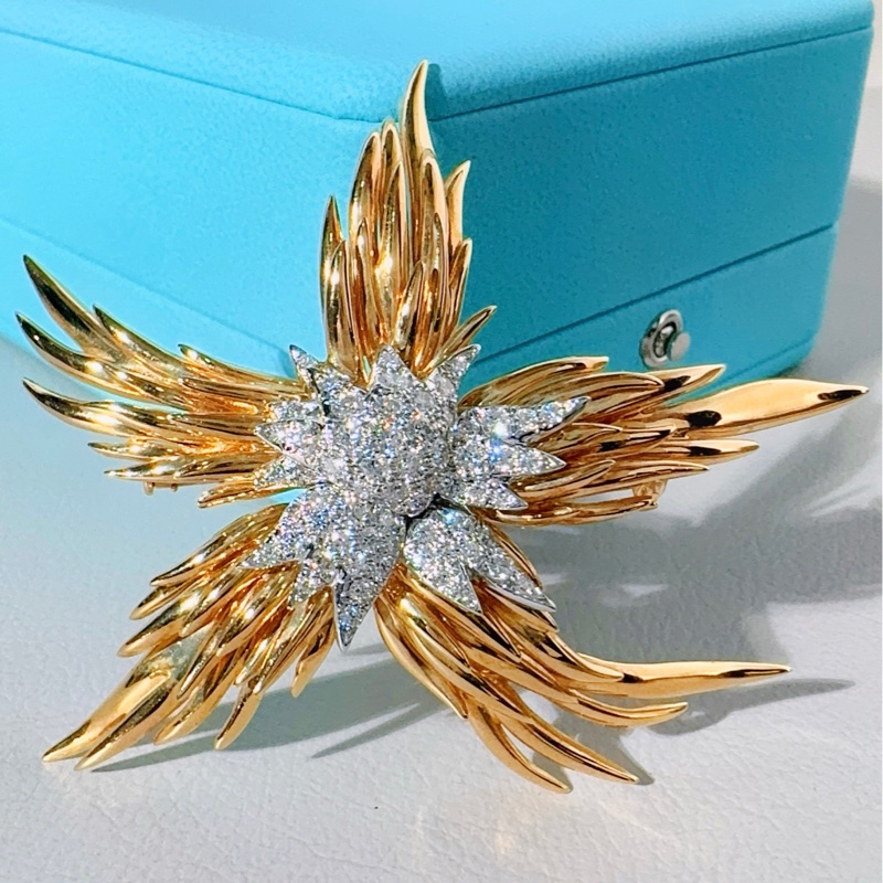 Tiffany蒂芙尼 高级珠宝史隆伯杰系列 黄金满钻火焰胸针-5