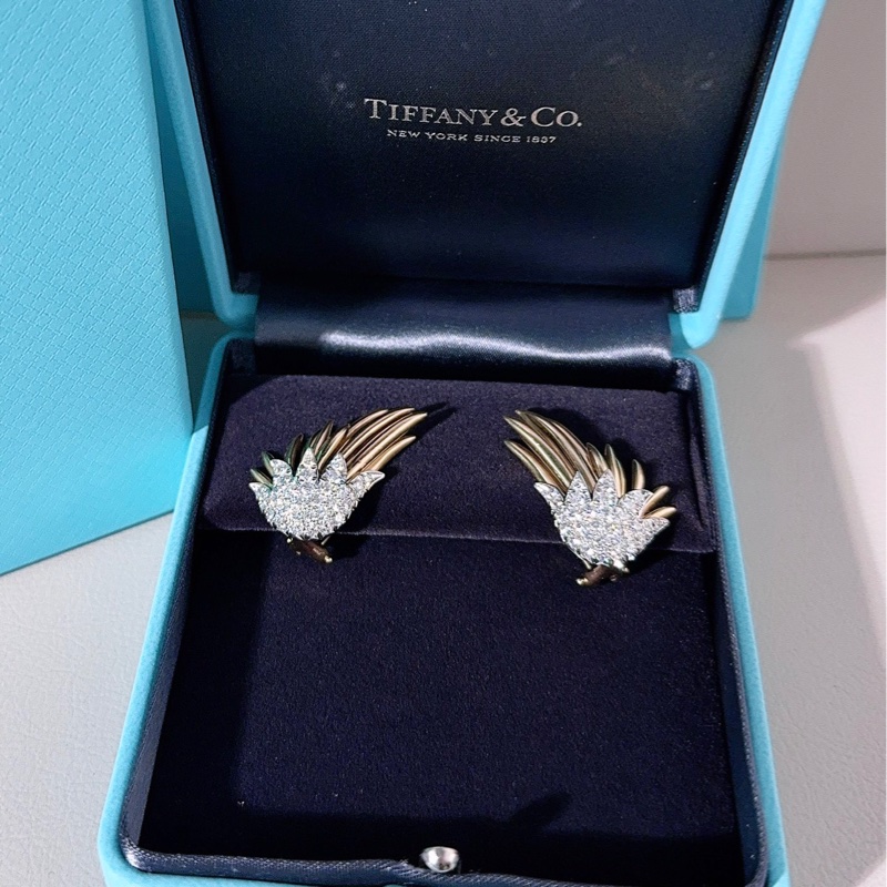 Tiffany蒂芙尼 高级珠宝史隆伯杰系列 黄金满钻火焰耳环-0