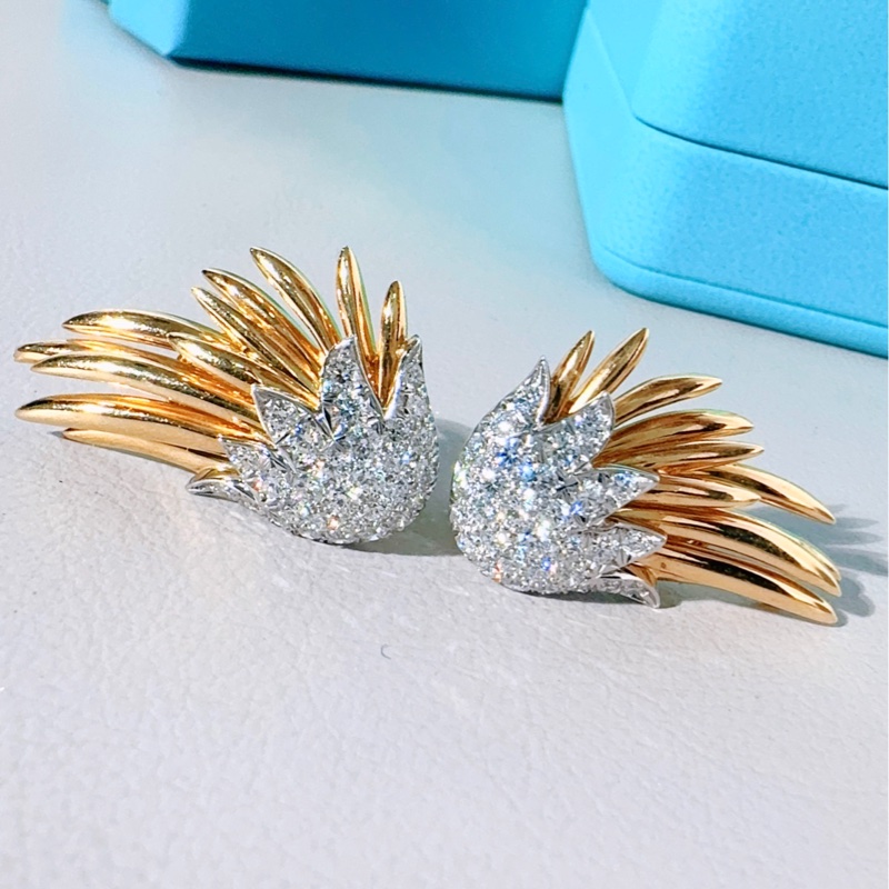 Tiffany蒂芙尼 高级珠宝史隆伯杰系列 黄金满钻火焰耳环-4