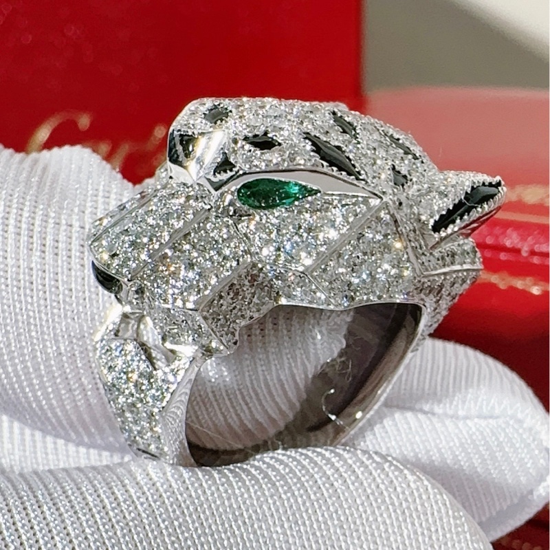 Cartier卡地亚 PANTHÈRE系列 高珠满钻猎豹戒指-2