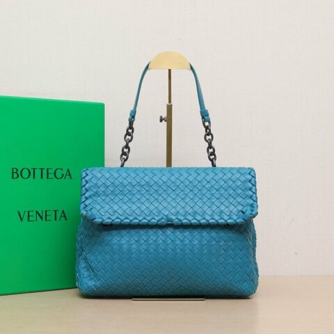 BOTTEGA VENETA 綠色羊皮Olimpia翻蓋編織單肩包肩背包