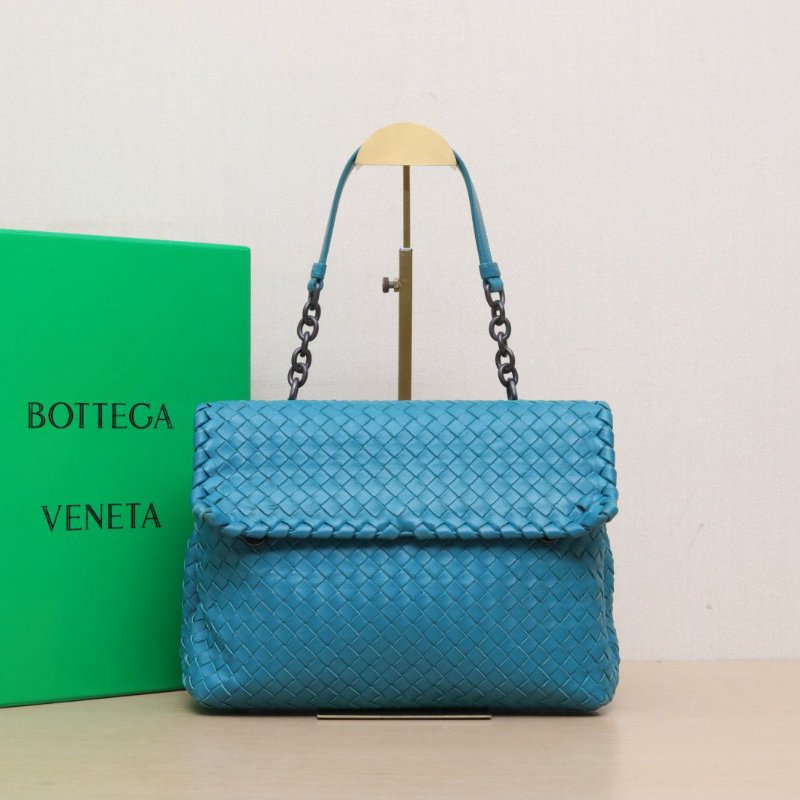 BOTTEGA VENETA 綠色羊皮Olimpia翻蓋編織單肩包肩背包-0