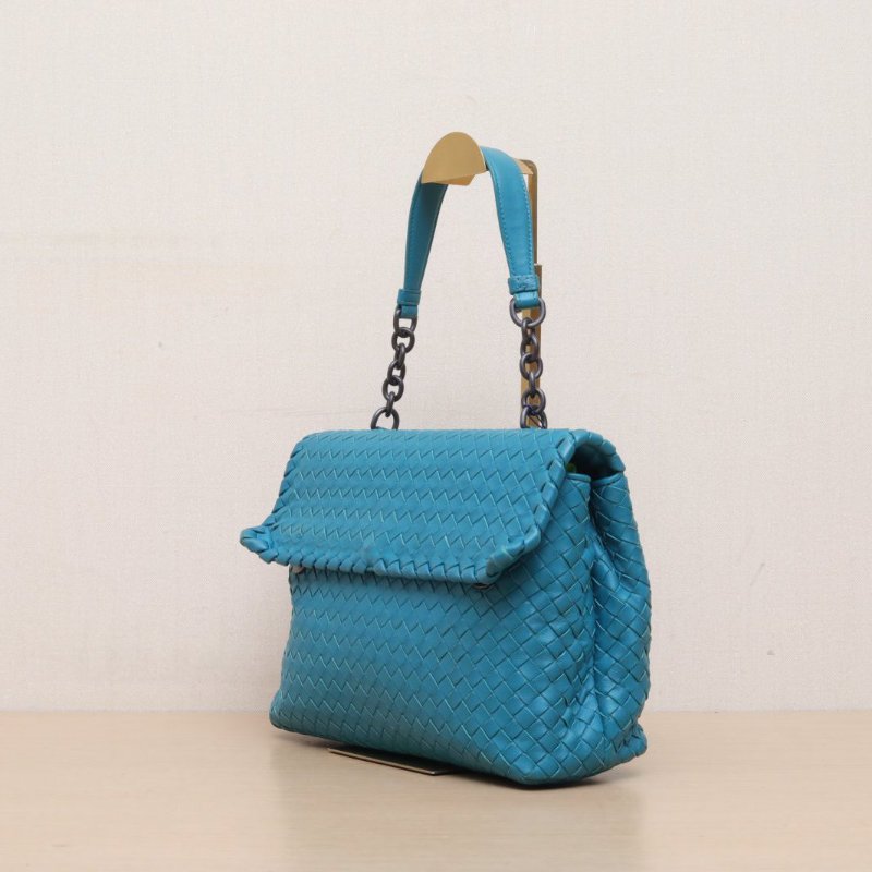 BOTTEGA VENETA 綠色羊皮Olimpia翻蓋編織單肩包肩背包-3