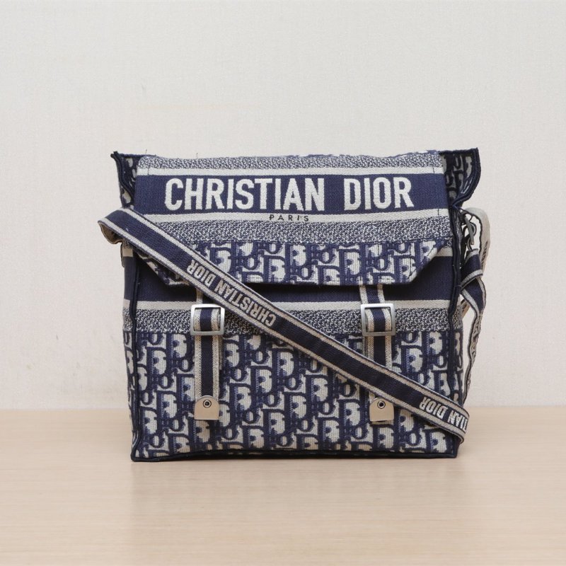 DIOR Diorcamp郵差信使包中號29藍色帆布銀扣2020肩背包-1
