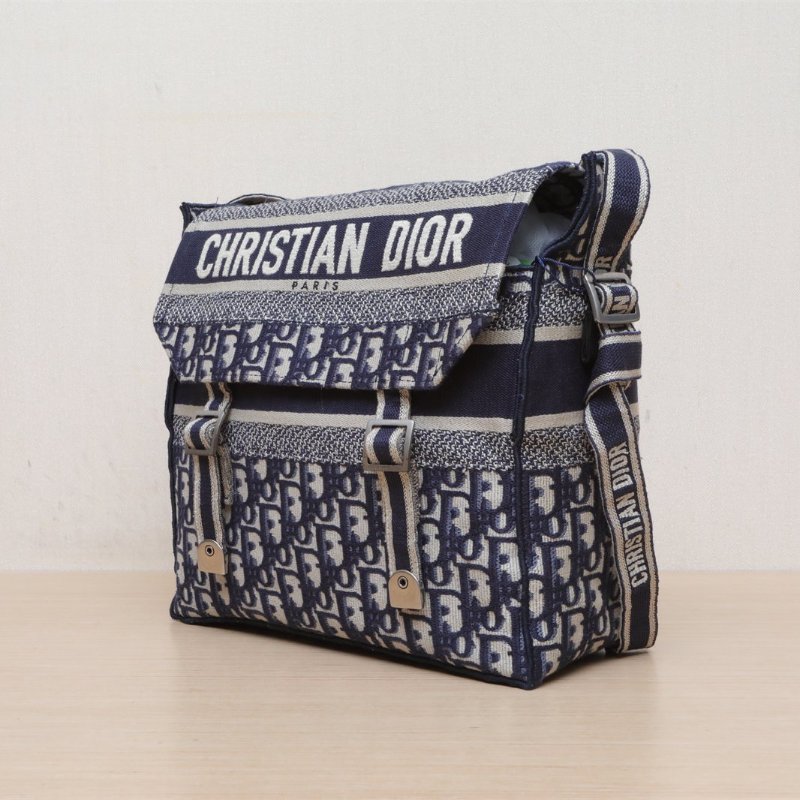 DIOR Diorcamp郵差信使包中號29藍色帆布銀扣2020肩背包-3