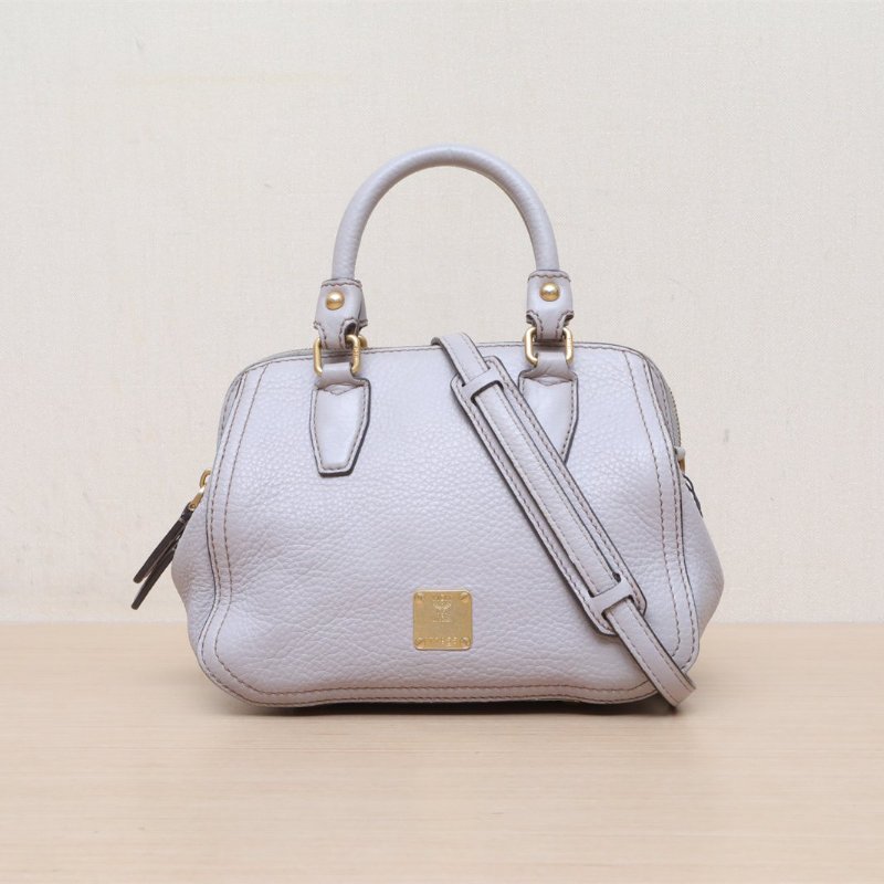 MCM 灰色牛皮金扣單肩包肩背包-1