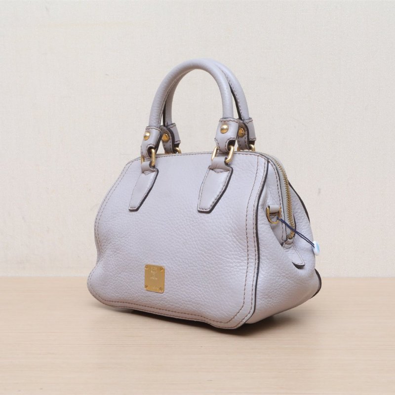 MCM 灰色牛皮金扣單肩包肩背包-4