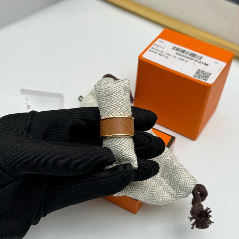 【全套❤️】HERMES olympe ring H 戒指 寬版小牛皮 m碼 金棕色 玫瑰金-2