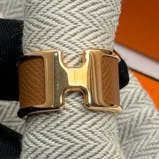 【全套❤️】HERMES olympe ring H 戒指 寬版小牛皮 m碼 金棕色 玫瑰金-3