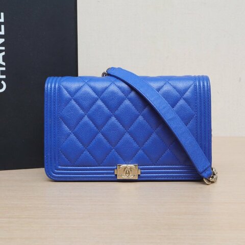 CHANEL LeboyWOC19藍色荔枝牛皮31開金扣肩背包