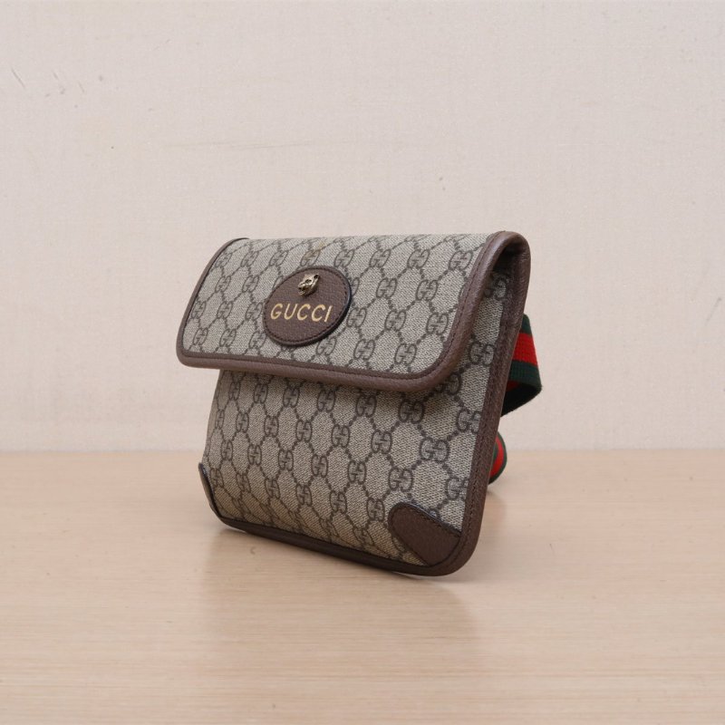 GUCCI NeoVintage虎頭腰包24烏木色PVC金扣肩背包-3