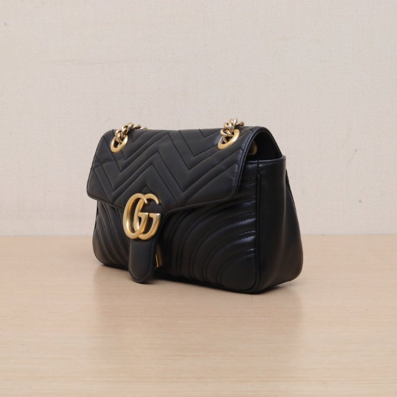 GUCCI GGMarmont肩背包小號26黑色牛皮金扣肩背包-3