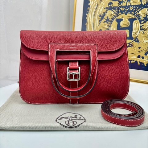【99❤️】Hermes halzan31 石榴紅銀扣 手提包單肩包