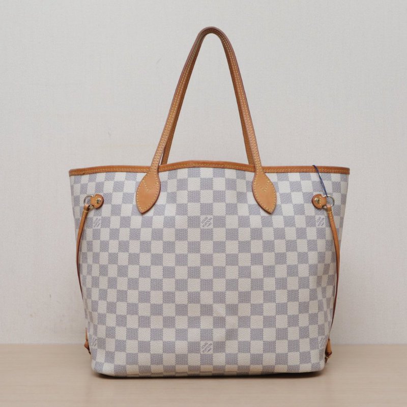 LOUIS VUITTON Neverfull中號31配子袋白棋格PVC金扣2017肩背包-1