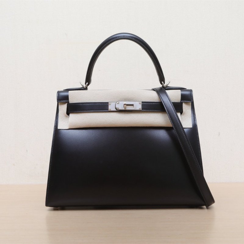 HERMES Kelly2889黑色Box皮D刻銀扣肩背包-1