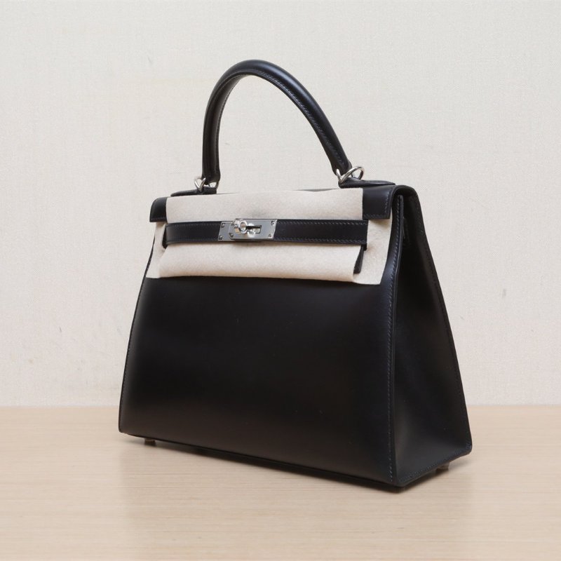 HERMES Kelly2889黑色Box皮D刻銀扣肩背包-4