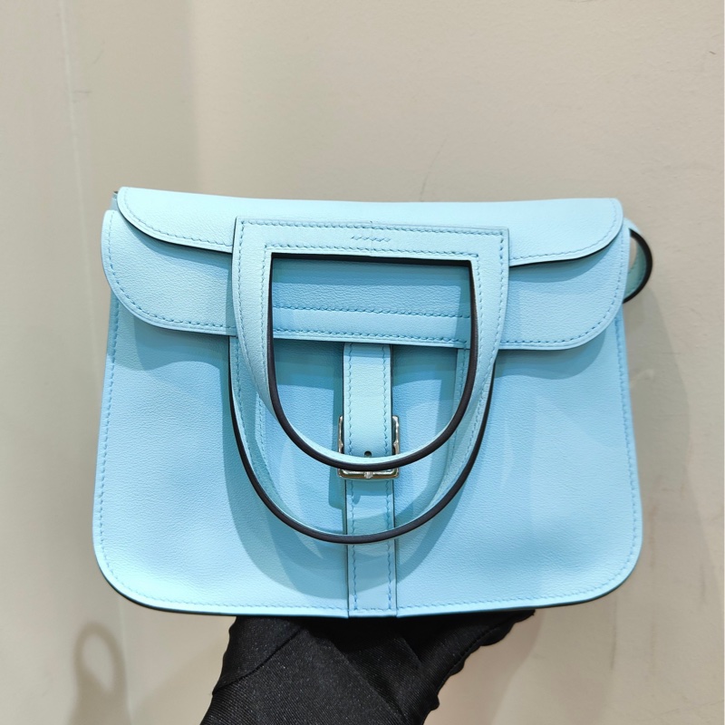 Hermes mini Halzan 微風藍銀扣 A刻 swift皮 超凡脫俗的馬卡龍藍  手提包單肩包-1