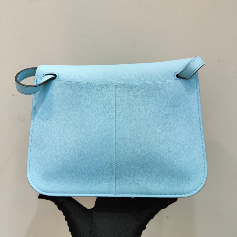 Hermes mini Halzan 微風藍銀扣 A刻 swift皮 超凡脫俗的馬卡龍藍  手提包單肩包-2