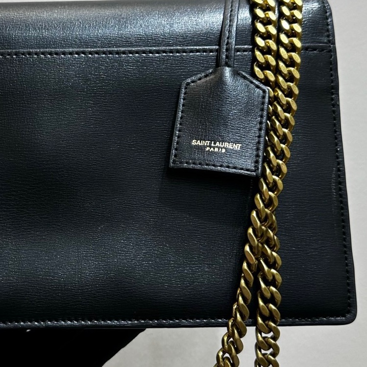 YSL 金標Logo Sunset日落包 黑白熊貓拼色 鏈條包手提單肩包-2