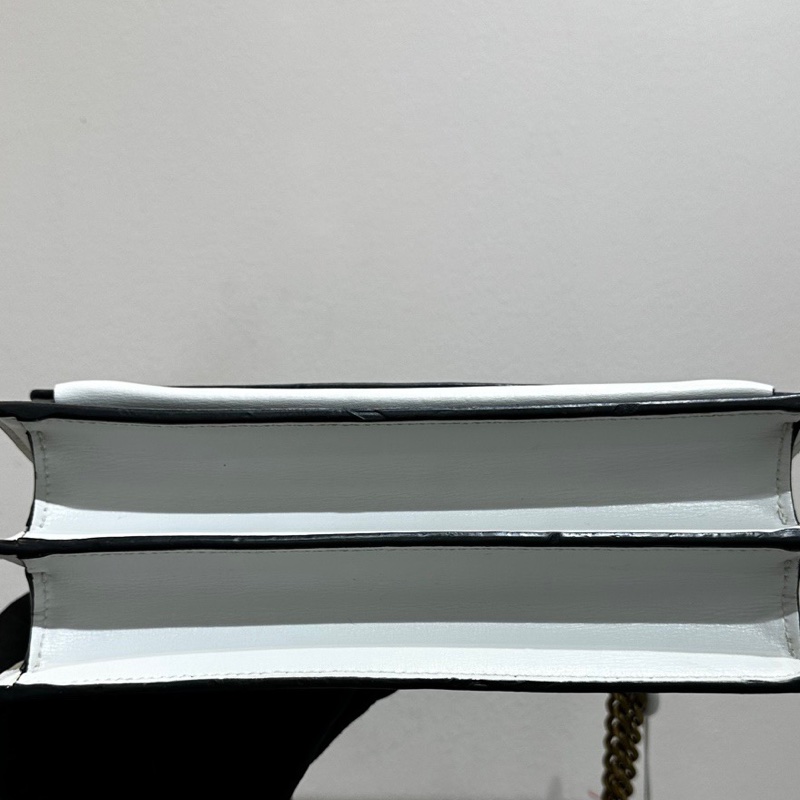 YSL 金標Logo Sunset日落包 黑白熊貓拼色 鏈條包手提單肩包-5