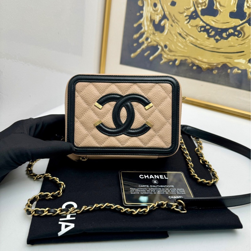 🤎Chanel mini相機包 奶茶色拼黑色 斜挎包-0