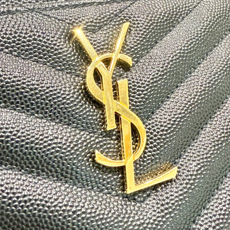 Saint Laurent - 黑色金釦魚子醬山型紋一字拉鍊手拿包-2