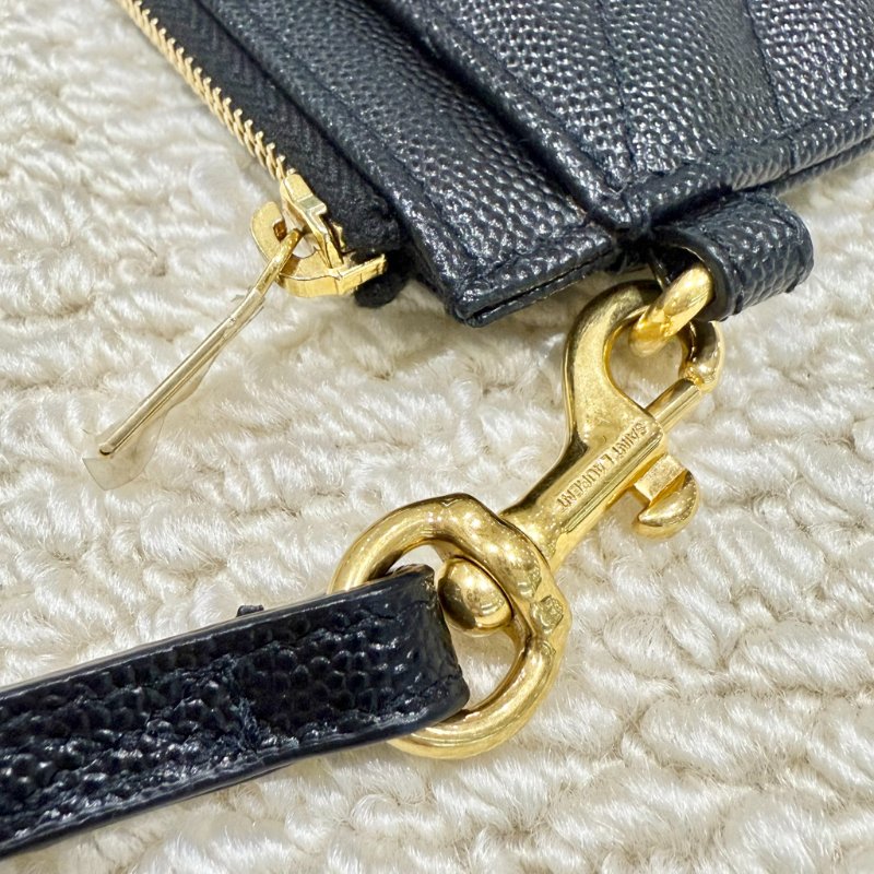 Saint Laurent - 黑色金釦魚子醬山型紋一字拉鍊手拿包-9