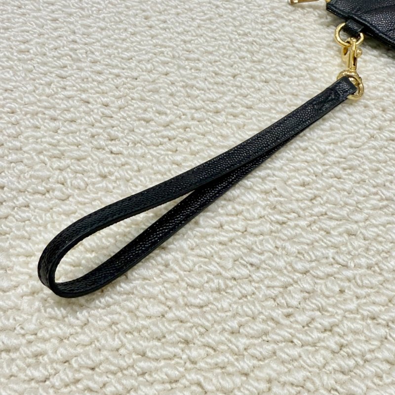 Saint Laurent - 黑色金釦魚子醬山型紋一字拉鍊手拿包-10