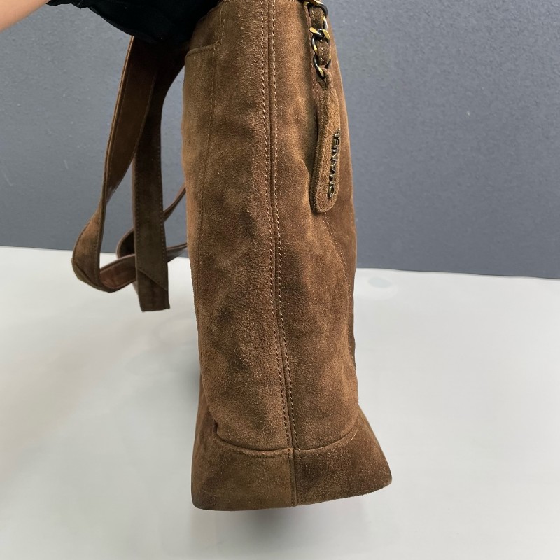 Chanel 棕色麂皮肩背包 中古款-11