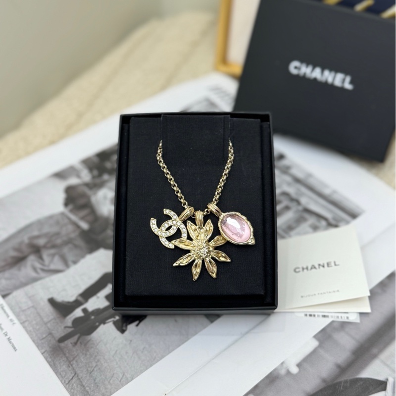 【全❤️全套】Chanel 25A 八角太陽花雙C滿鑽金色長項鍊-0