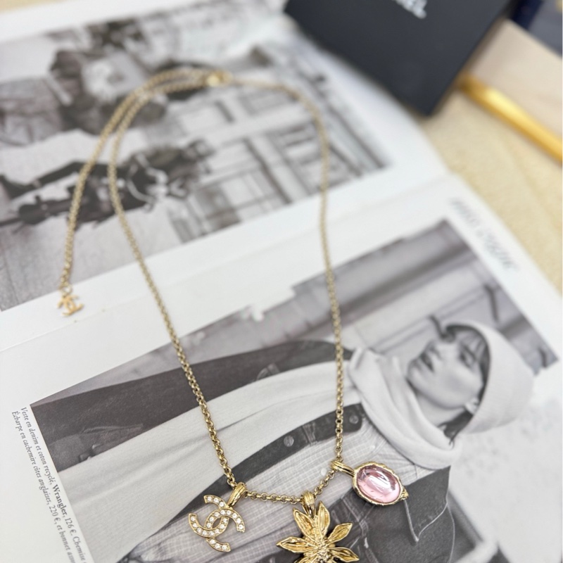 【全❤️全套】Chanel 25A 八角太陽花雙C滿鑽金色長項鍊-1