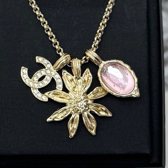 【全❤️全套】Chanel 25A 八角太陽花雙C滿鑽金色長項鍊-2