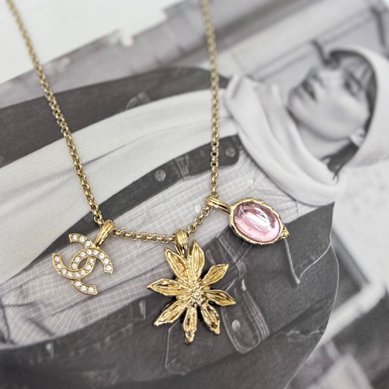 【全❤️全套】Chanel 25A 八角太陽花雙C滿鑽金色長項鍊-3