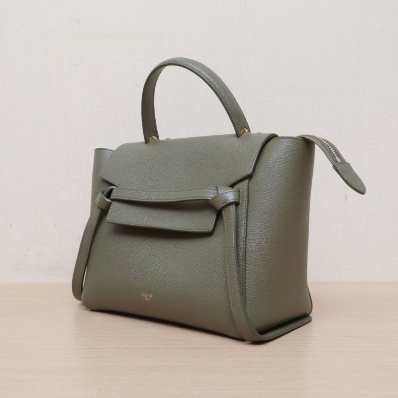 CELINE Belt鯰魚包Micro24綠色牛皮金扣肩背包-4