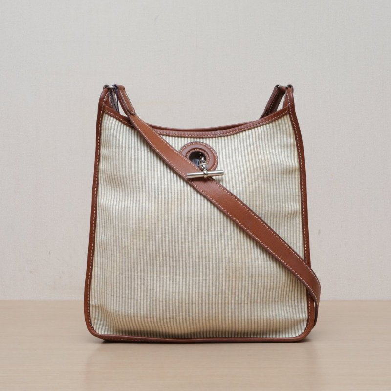 HERMES 37金棕色馬鞍皮框C銀扣中古Vespa肩背包-1