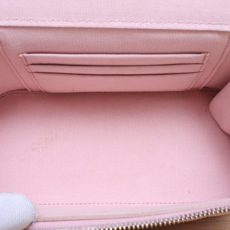 CHANEL 經典款長盒子化妝包無鏡子17粉色荔枝牛皮31開淺金扣肩背包-3