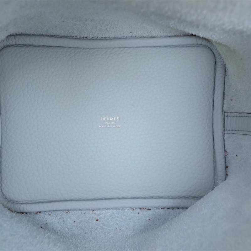 HERMES Picotin18菜籃子08聖杯藍TC皮B刻銀扣肩背包-2