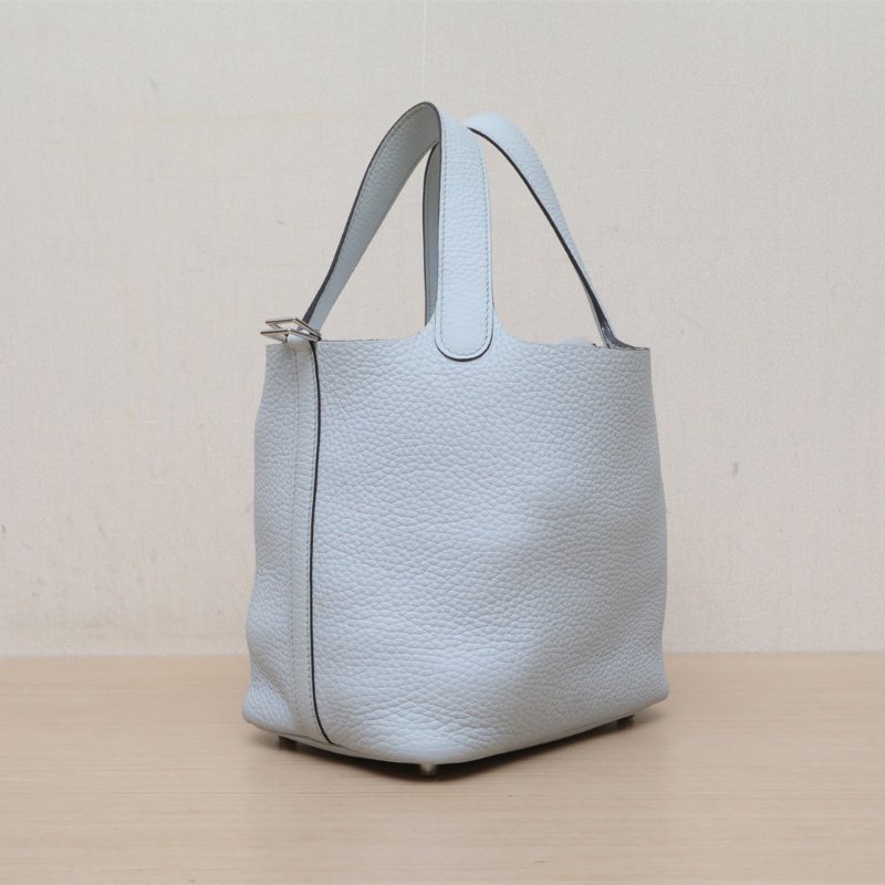 HERMES Picotin18菜籃子08聖杯藍TC皮B刻銀扣肩背包-3