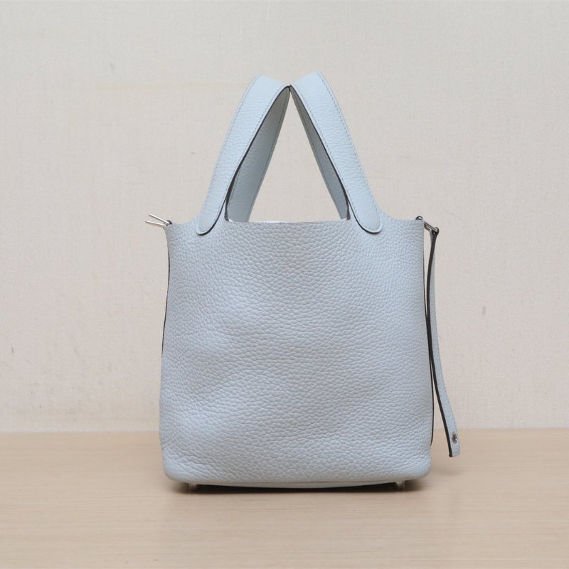 HERMES Picotin18菜籃子08聖杯藍TC皮B刻銀扣肩背包-4