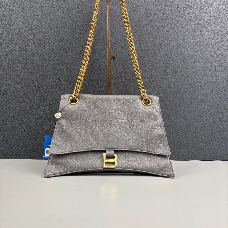 Balenciaga灰色全皮金扣Crush中號鏈條包 肩背包-0