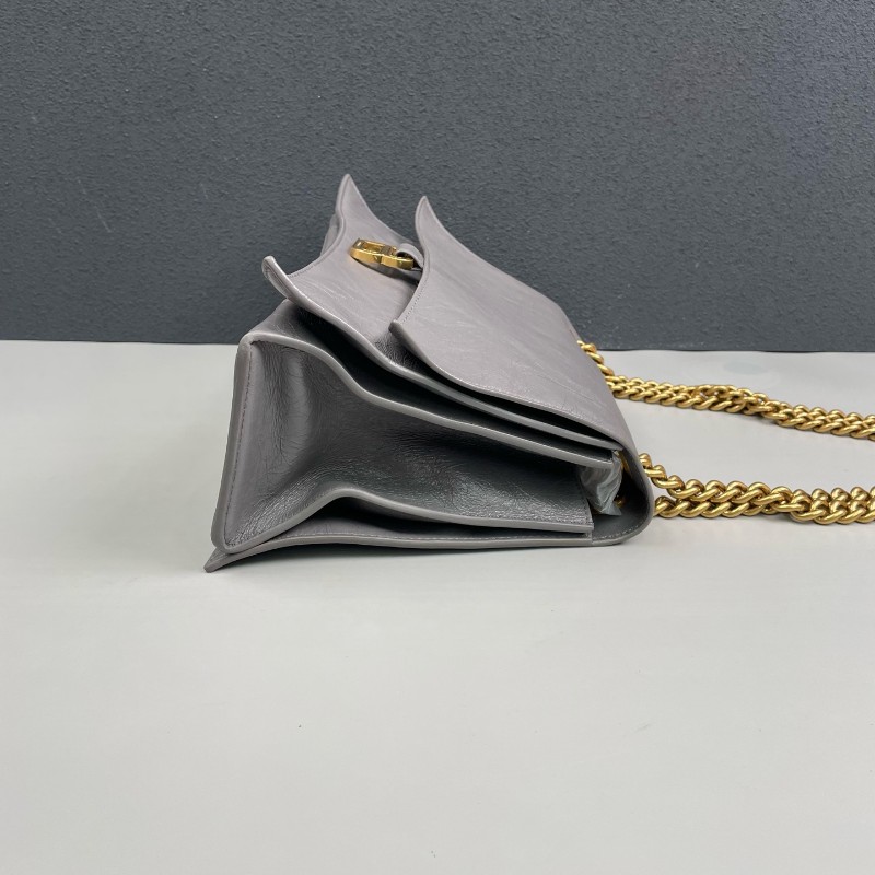 Balenciaga灰色全皮金扣Crush中號鏈條包 肩背包-3