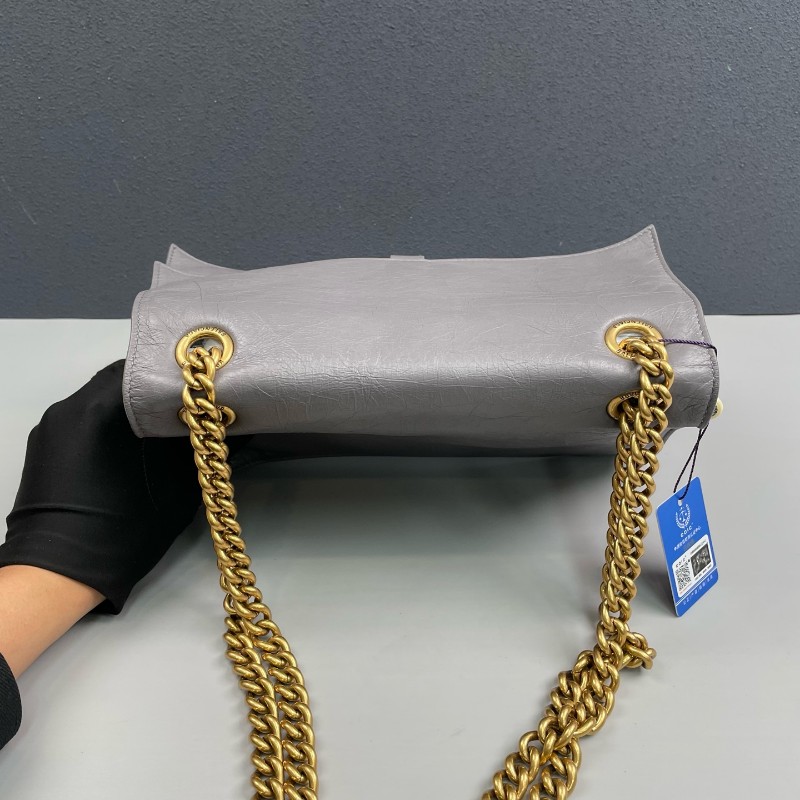 Balenciaga灰色全皮金扣Crush中號鏈條包 肩背包-5