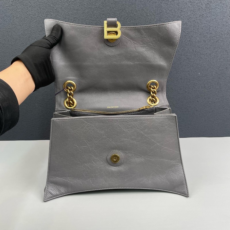Balenciaga灰色全皮金扣Crush中號鏈條包 肩背包-6