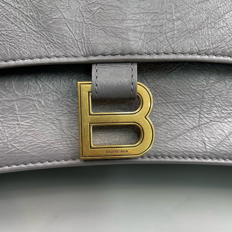 Balenciaga灰色全皮金扣Crush中號鏈條包 肩背包-9