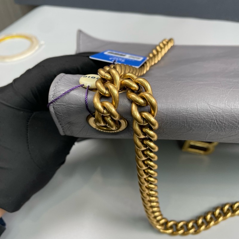 Balenciaga灰色全皮金扣Crush中號鏈條包 肩背包-10