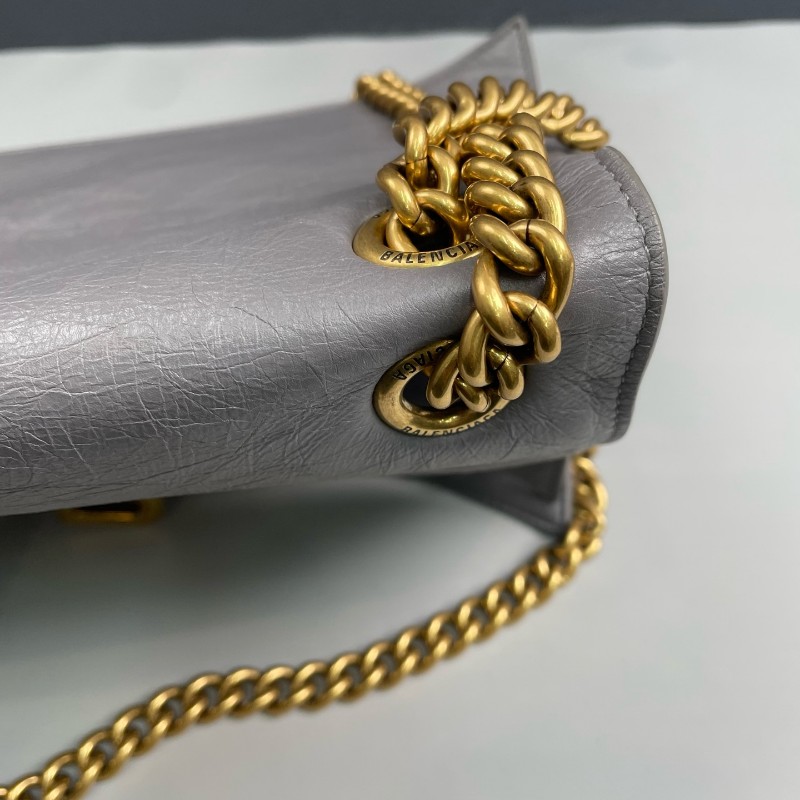 Balenciaga灰色全皮金扣Crush中號鏈條包 肩背包-11