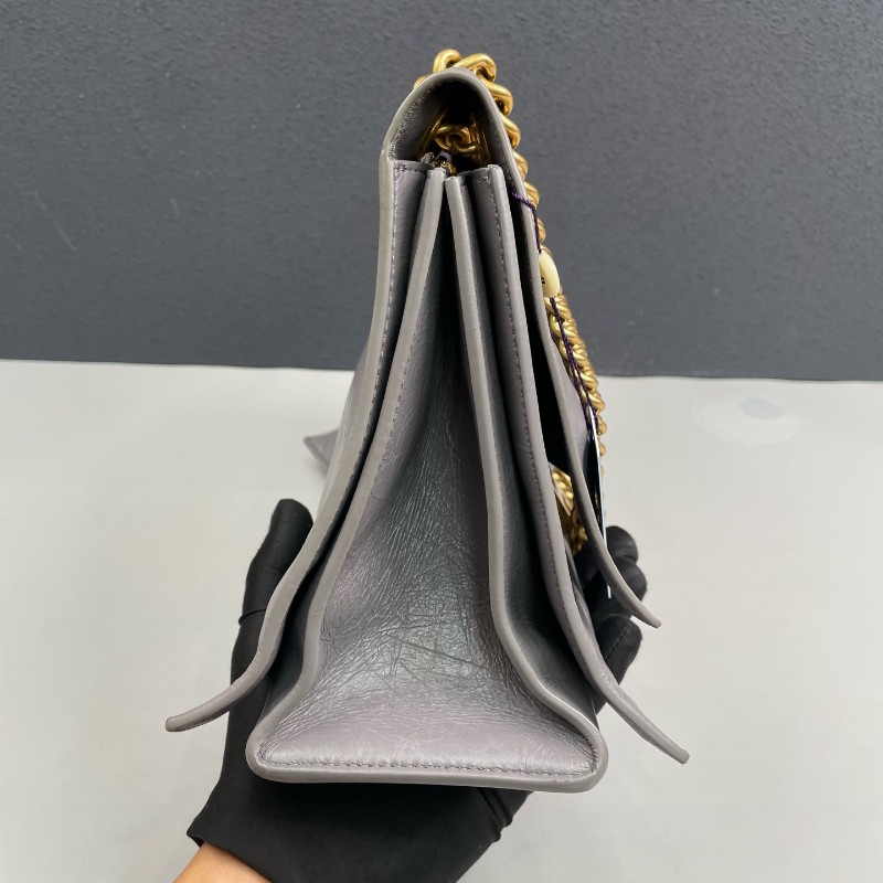 Balenciaga灰色全皮金扣Crush中號鏈條包 肩背包-13