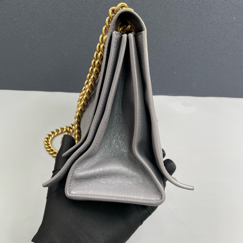 Balenciaga灰色全皮金扣Crush中號鏈條包 肩背包-14