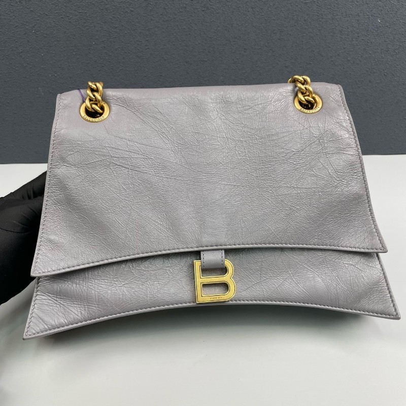 Balenciaga灰色全皮金扣Crush中號鏈條包 肩背包-16