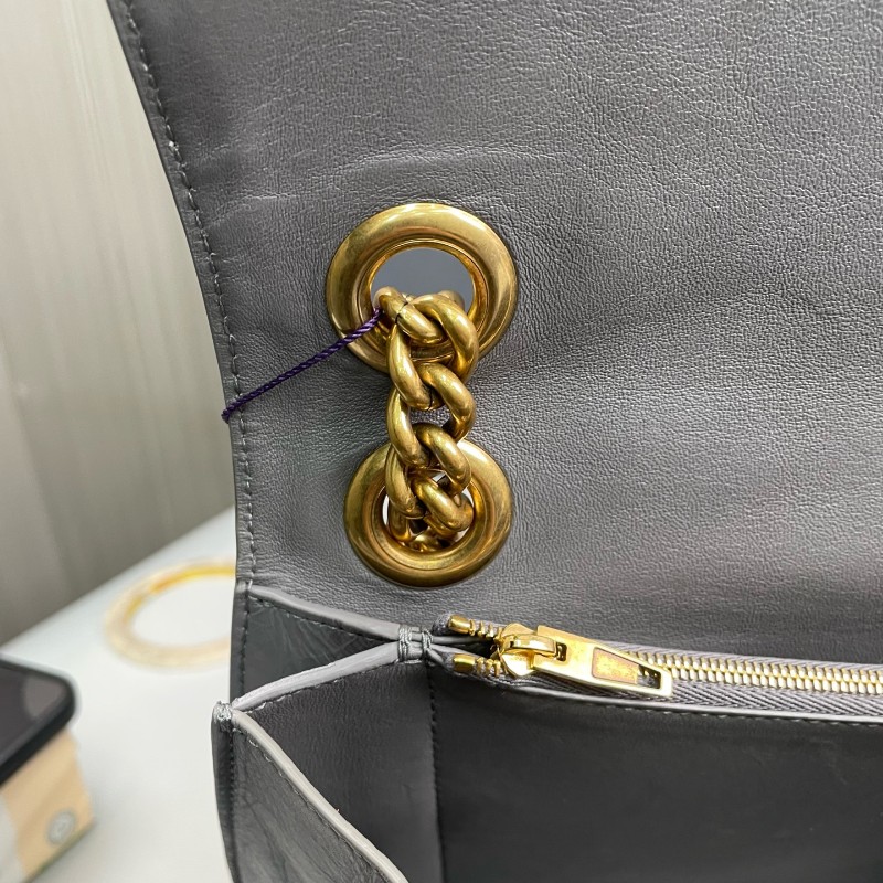 Balenciaga灰色全皮金扣Crush中號鏈條包 肩背包-23